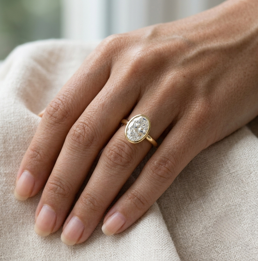 Oval Bezel Set, Engagement Ring, 2 Carats, Sterling Silver