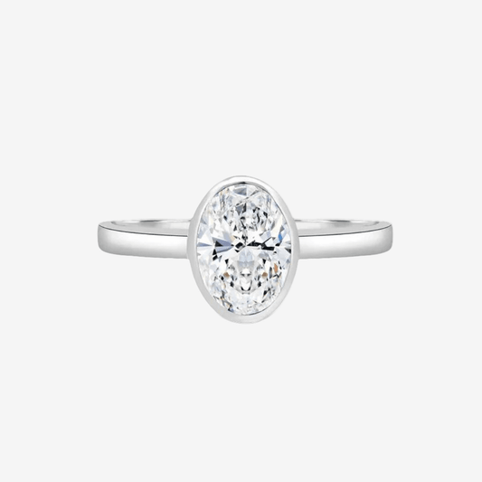 Oval Bezel Set, Engagement Ring, 2 Carats, Sterling Silver - MargalitRings