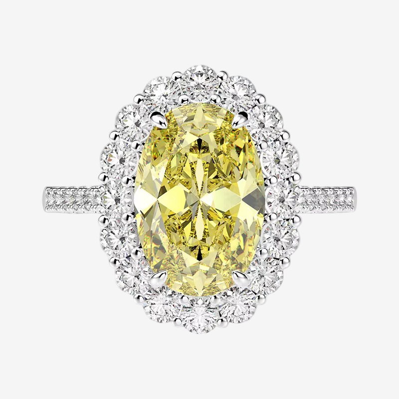 Oval Cut, 5 Carat, Fancy Yellow, Cocktail Ring, Sterling Silver