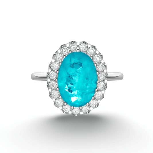 Oval Cut, Brazilian Paraiba Tourmaline & Diamond, Gemstone Ring - MargalitRings