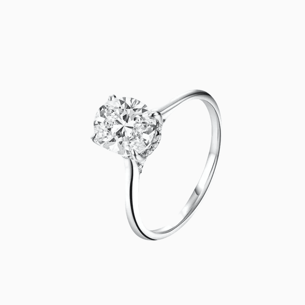 Oval Cut Engagement Ring, 2 Carats, Halo, Sterling Silver - MargalitRings
