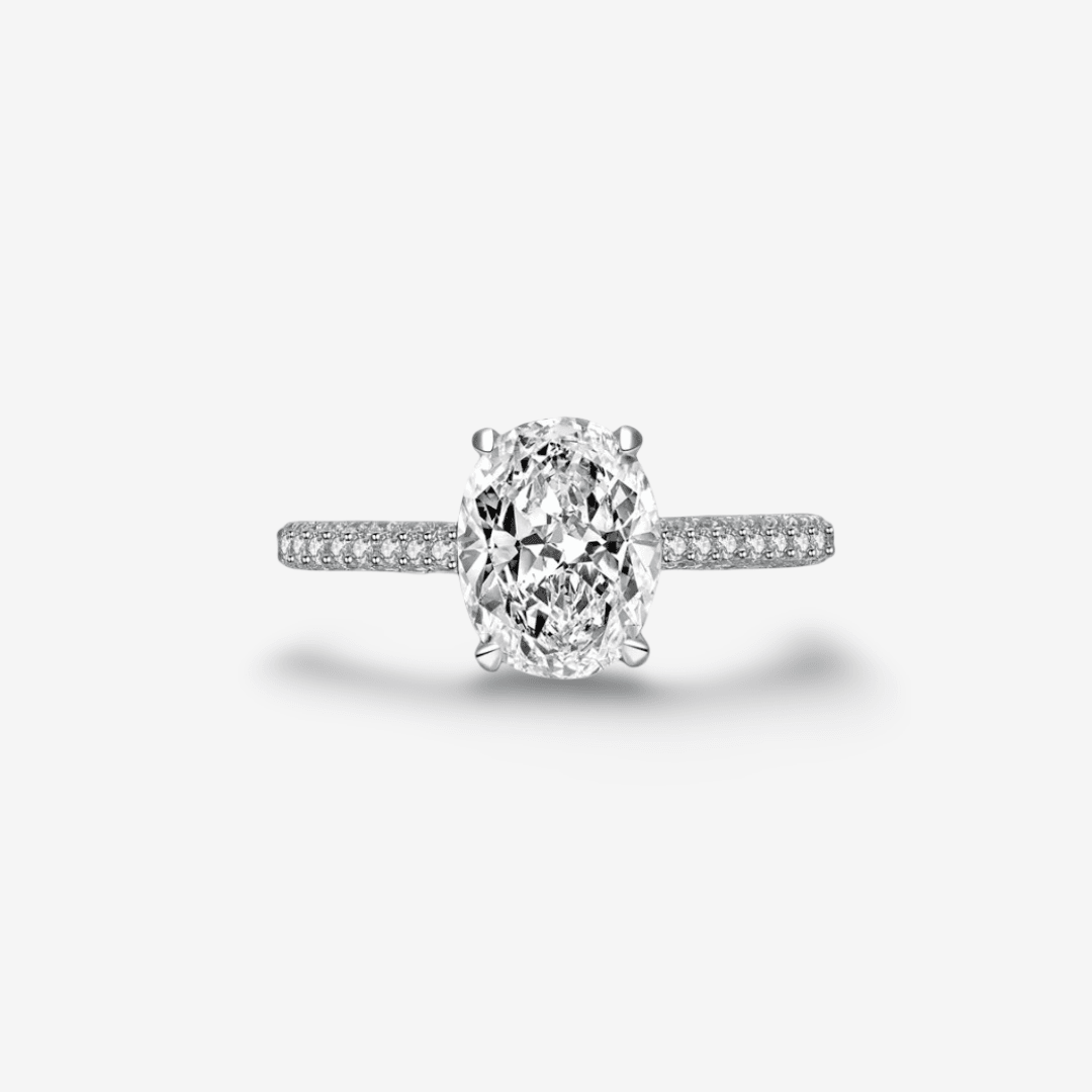 Oval Cut Faux Engagement Ring, Carats, Sterling Silver, Pave
