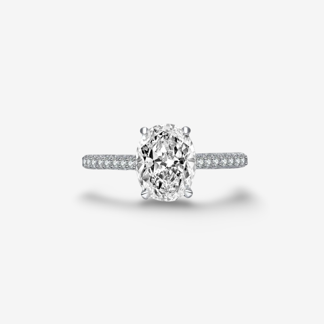 Oval Cut Faux Engagement Ring, 2 Carats, Sterling Silver, Pave Band | …