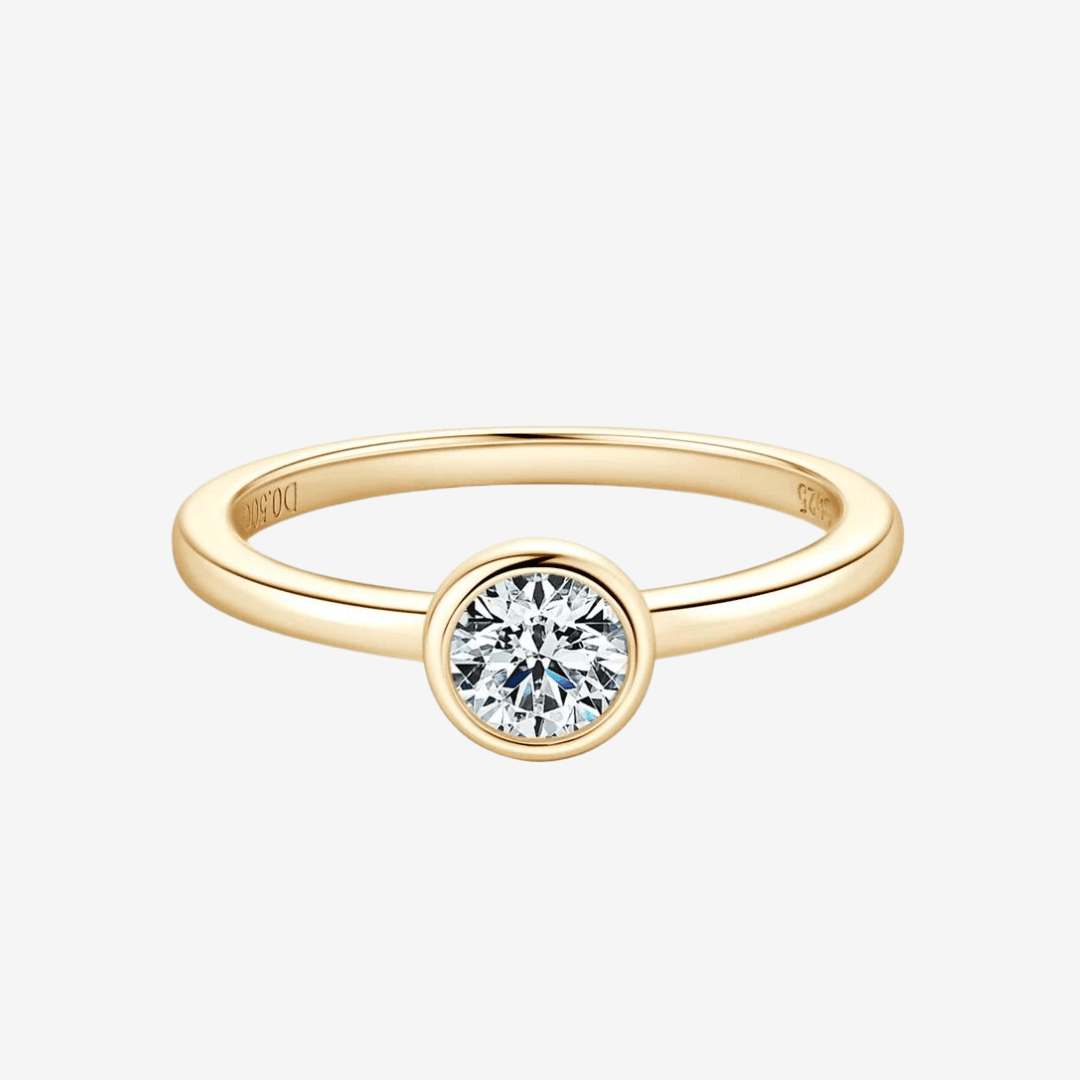 Round, Bezel Set, Engagement Ring, 0.5 Carats, Yellow Gold - MargalitRings