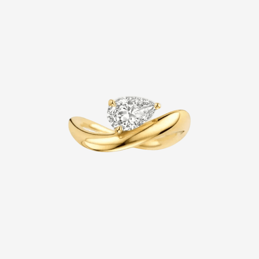 Pear Shape Engagement Ring, 2 Carats, Yellow Gold Woven Band