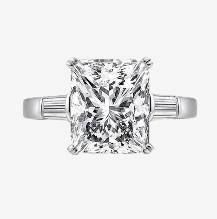 Princess Cut Engagement Ring, 5 Carats, Baguettes