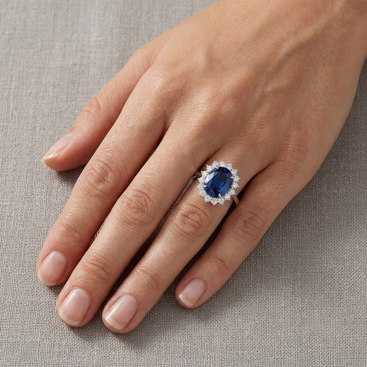 Princess Diana Engagement Ring, 6 Carats, Blue Sapphire, Sterling Silver Band