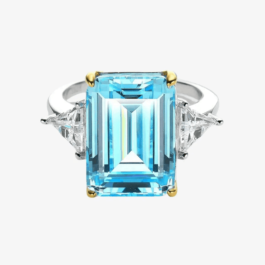 Princess Diana Aquamarine Ring, 8.48 Carat, Emerald Cut - MargalitRings