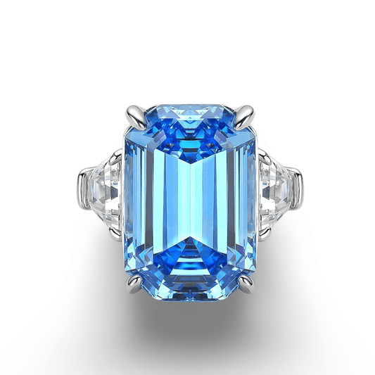Princess Diana Aquamarine ring, Emerald Cut, 16 Carat, Cocktail Ring - MargalitRings