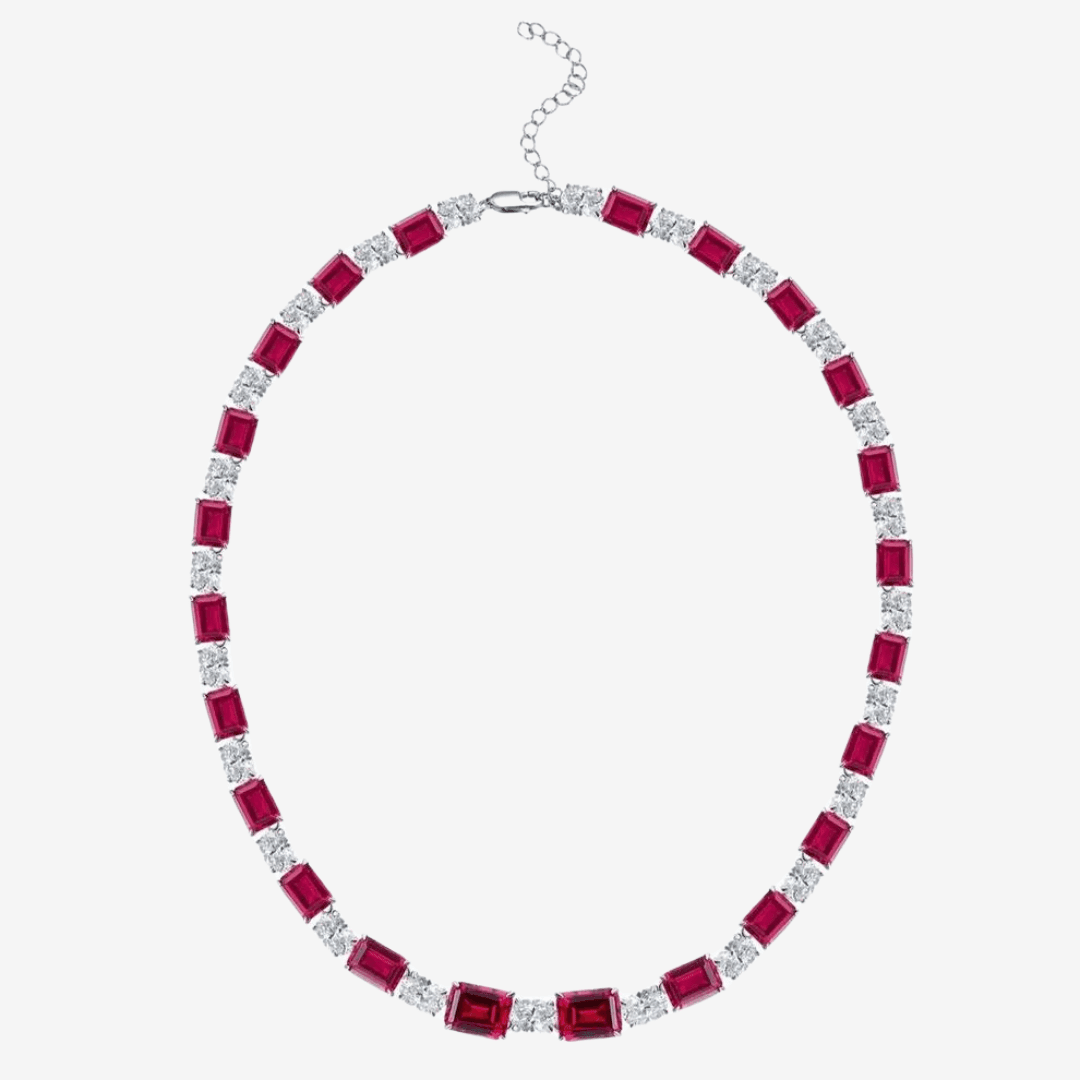 Red Ruby & Diamond Riviere Necklace - MargalitRings