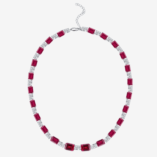 Red Ruby & Diamond Riviere Necklace - MargalitRings