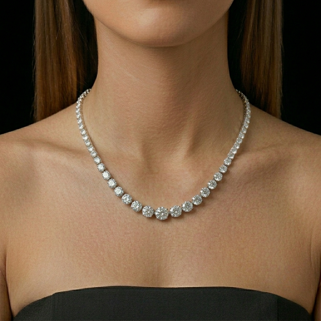 Riviera Line Necklace with Graduated Moissanite
