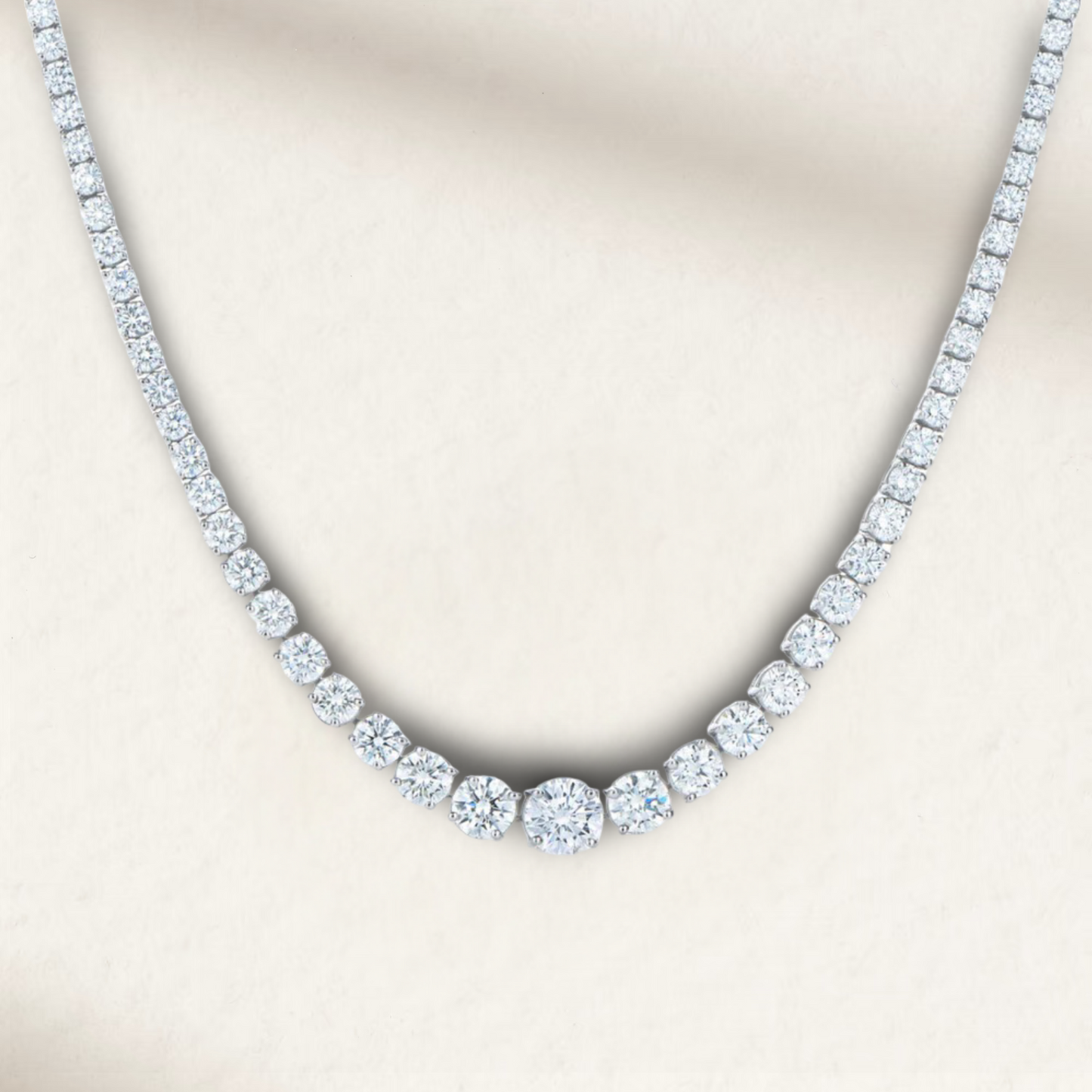 Graduated Riviera Necklace with Round Cut Lab Made Diamond Simulants in Sterling Silver – Bridal Jewelry by Margalit Rings