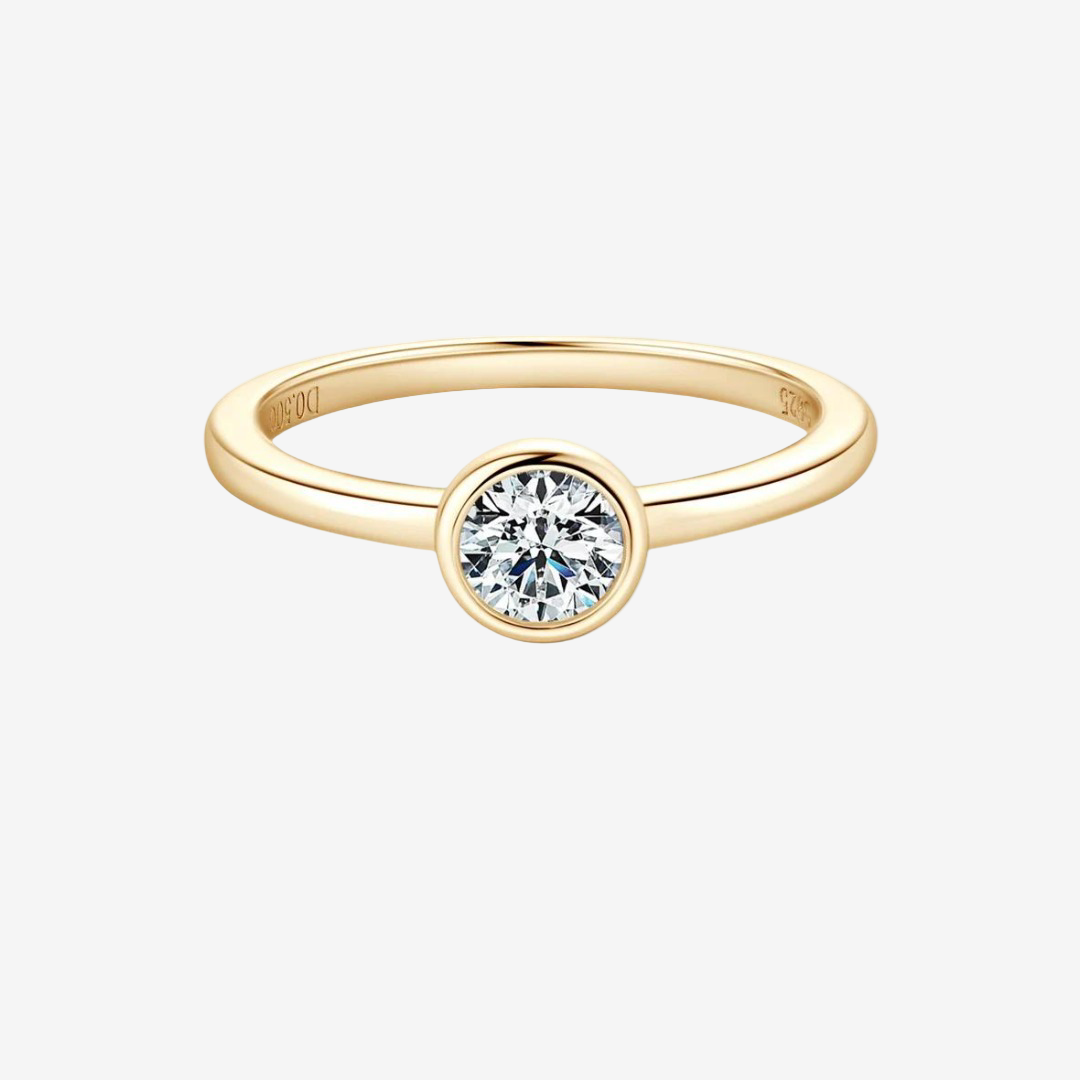 Round, Bezel Set, Engagement Ring, 0.5 Carats, Yellow Gold