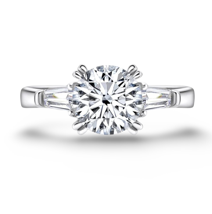 Round Cut Engagement Ring, 2 Carats, Three Stone Ring