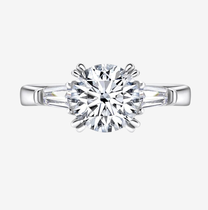 Round Cut Engagement Ring, 2 Carats, Three Stone Ring