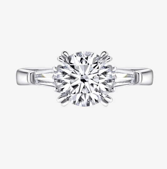 Round Cut Engagement Ring, 2 Carats, Three Stone Ring - MargalitRings