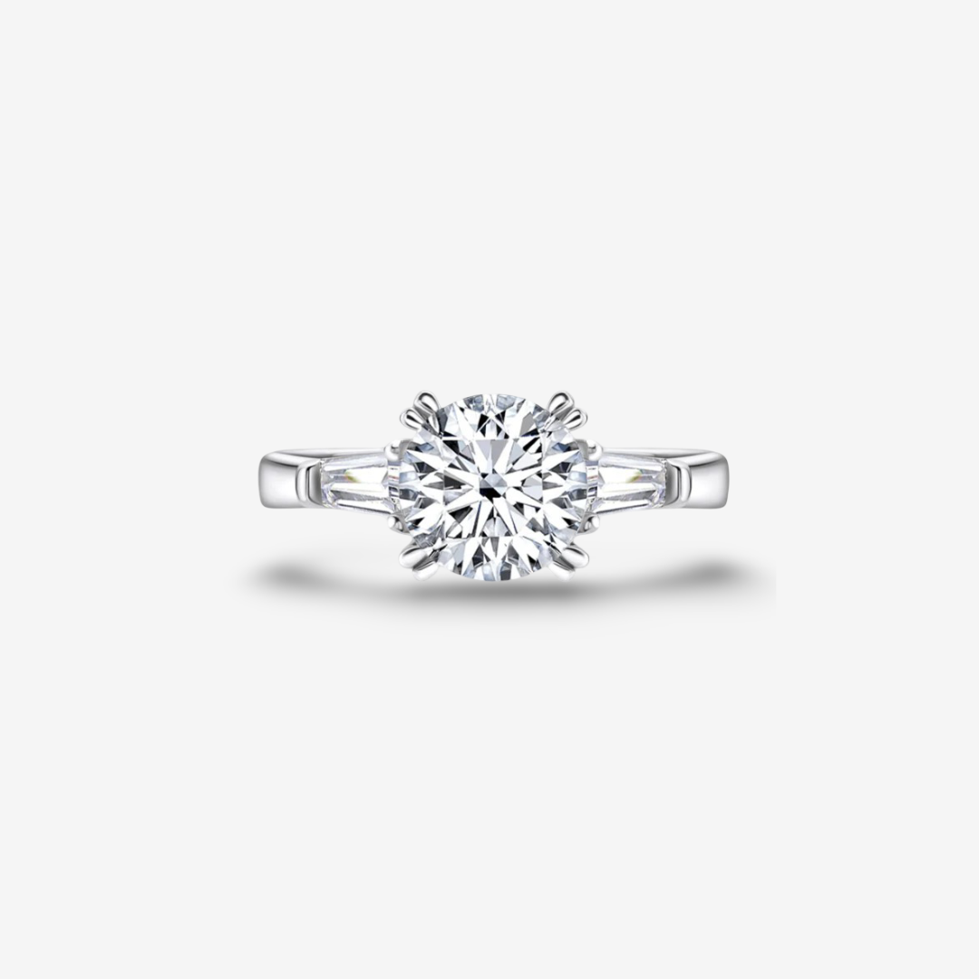 Round Cut Engagement Ring, 2 Carats, Three Stone Ring Margalit Rings