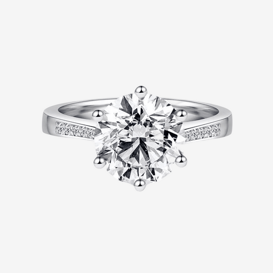 Round Cut Engagement Ring, 3.5 Carats, Sterling Silver - MargalitRings