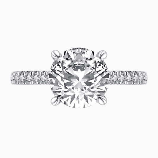 Round Cut Engagement Ring, 3 Carats, Sterling Silver - MargalitRings