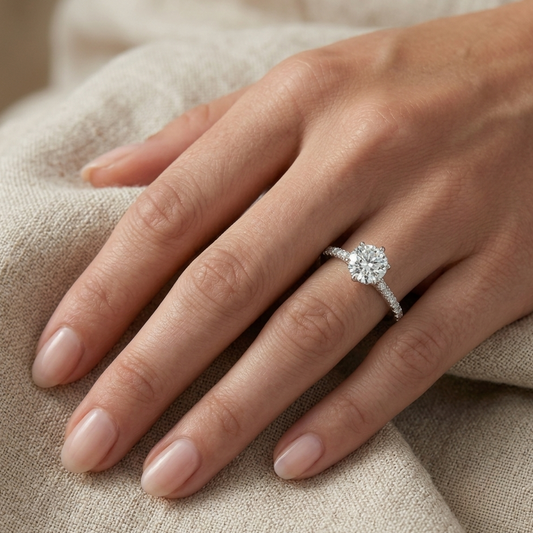 Round Cut Engagement Ring, 1 Carat, Sterling Silver
