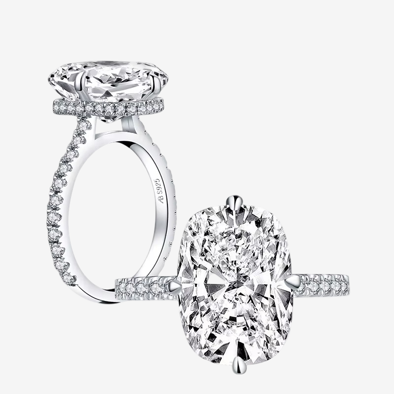 Cushion Cut Engagement Ring, 6 Carats, Halo, Silver