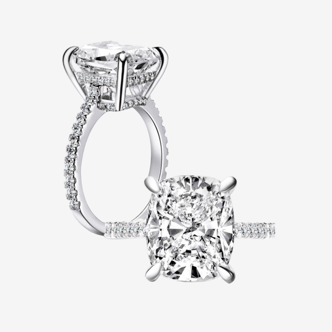 Cushion Cut Engagement Ring, 6 Carats, Hidden Halo, Yellow Gold
