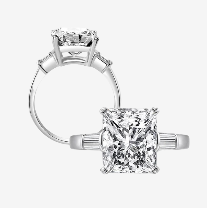 Princess Cut Engagement Ring, 5 Carats, Baguettes