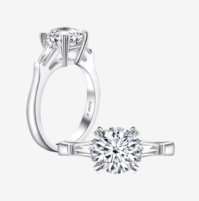 Round Cut Engagement Ring, 2 Carats, Three Stone Ring