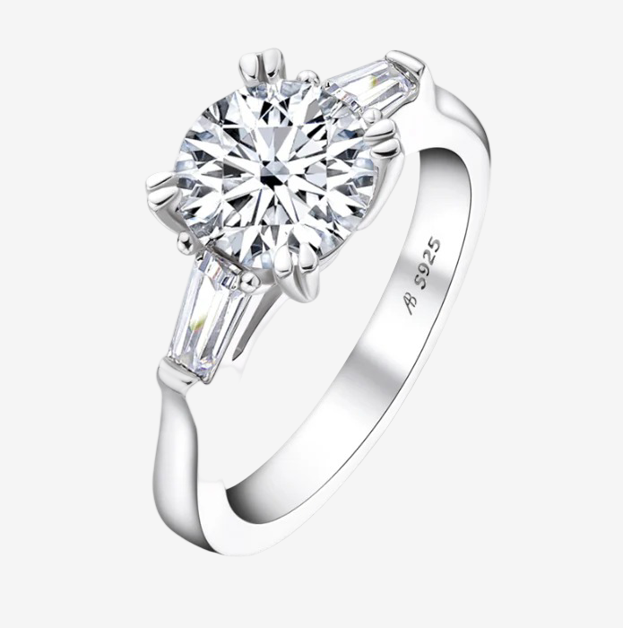 Round Cut Engagement Ring, 2 Carats, Three Stone Ring