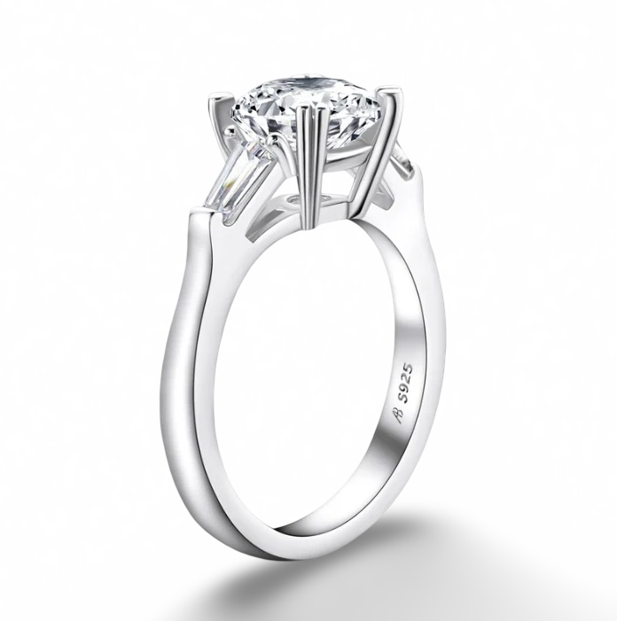 Round Cut Engagement Ring, 2 Carats, Three Stone Ring