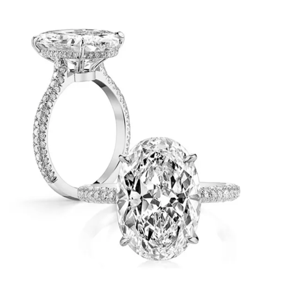 Kourtney Kardashian Oval Shape Engagement Ring 5 Carats Halo Micro Pave Band by Margalit Rings