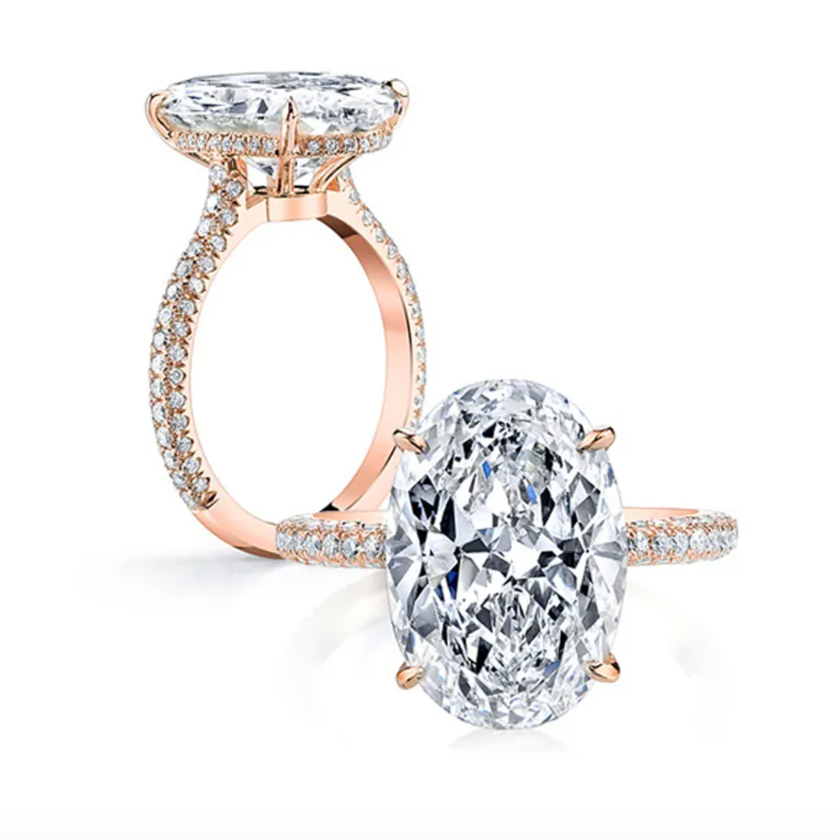Blake Lively Oval Shape Halo Engagement Ring 5 Carats Rose Gold by Margalit Rings