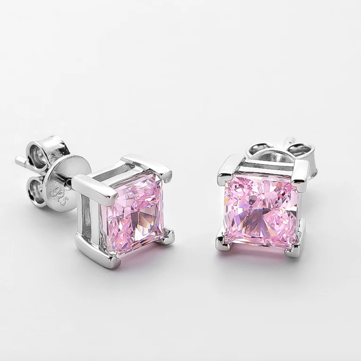 1.25 Carat, Fancy Pink, Princess Cut Studs, Sterling Silver