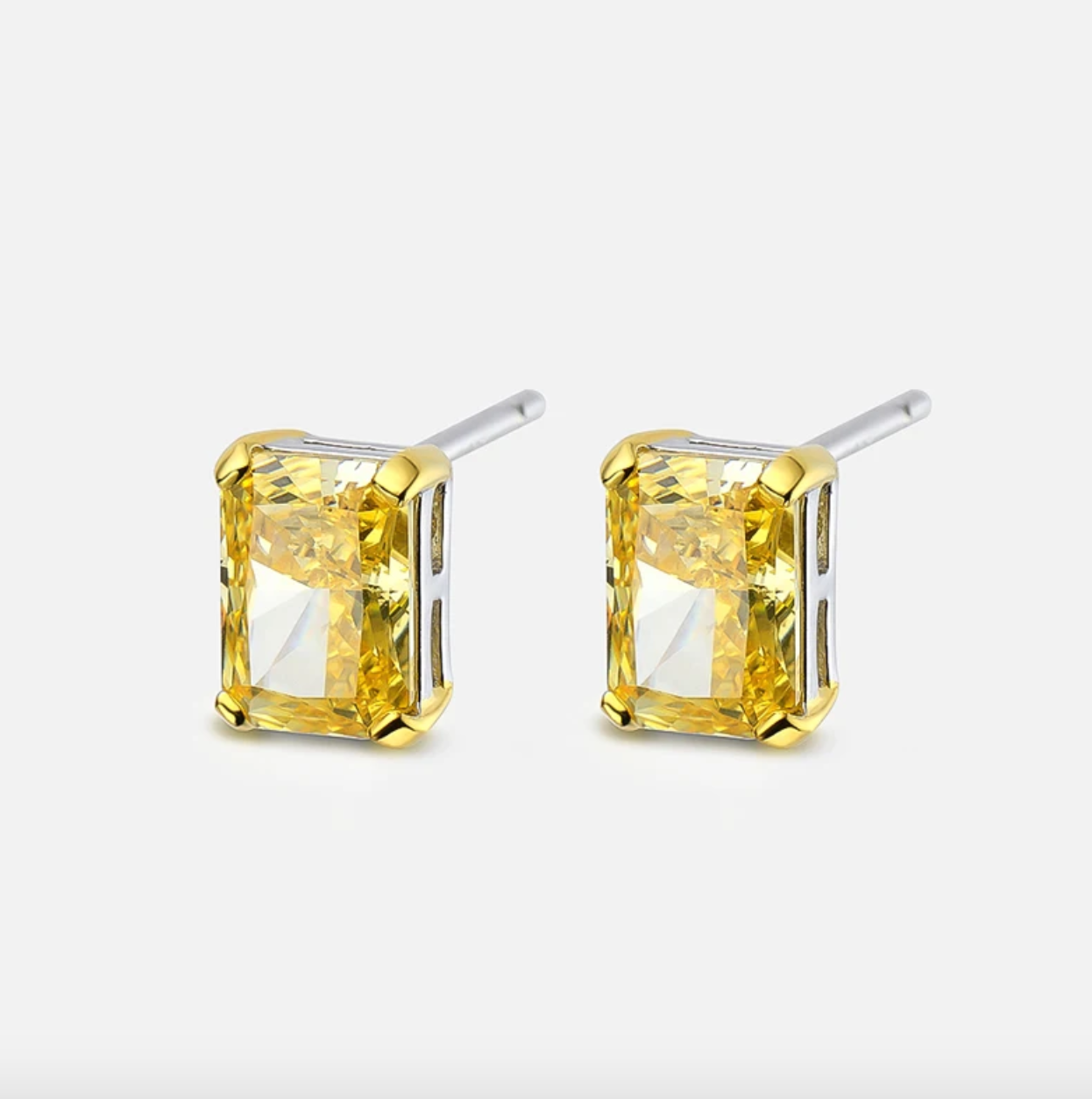 1 Carat, Radiant Cut, Fancy Yellow, Sterling Silver, Studs wedding day studs