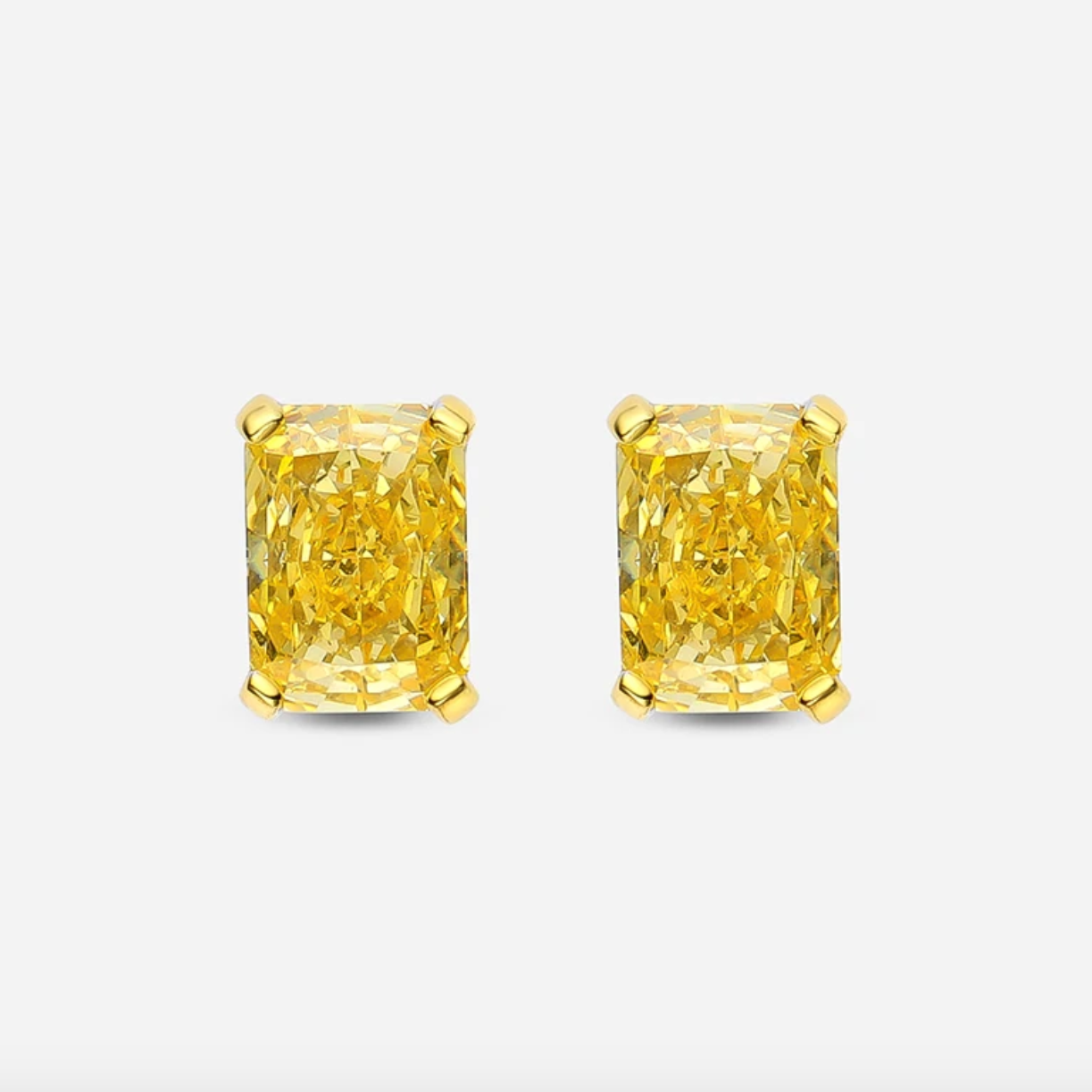 1 Carat, Radiant Cut, Fancy Yellow, Sterling Silver, Studs