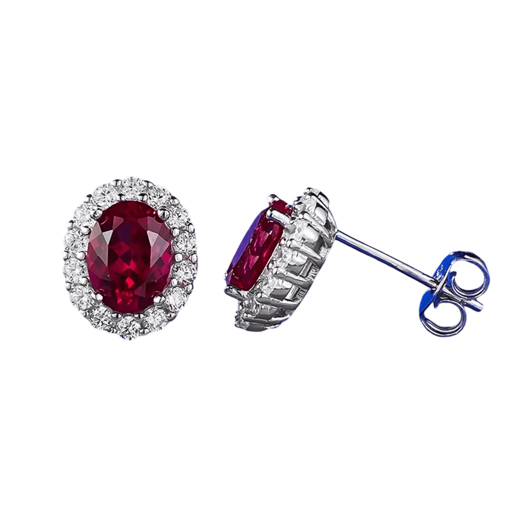 Oval Ruby Halo Stud Earrings – Sterling Silver - MargalitRings