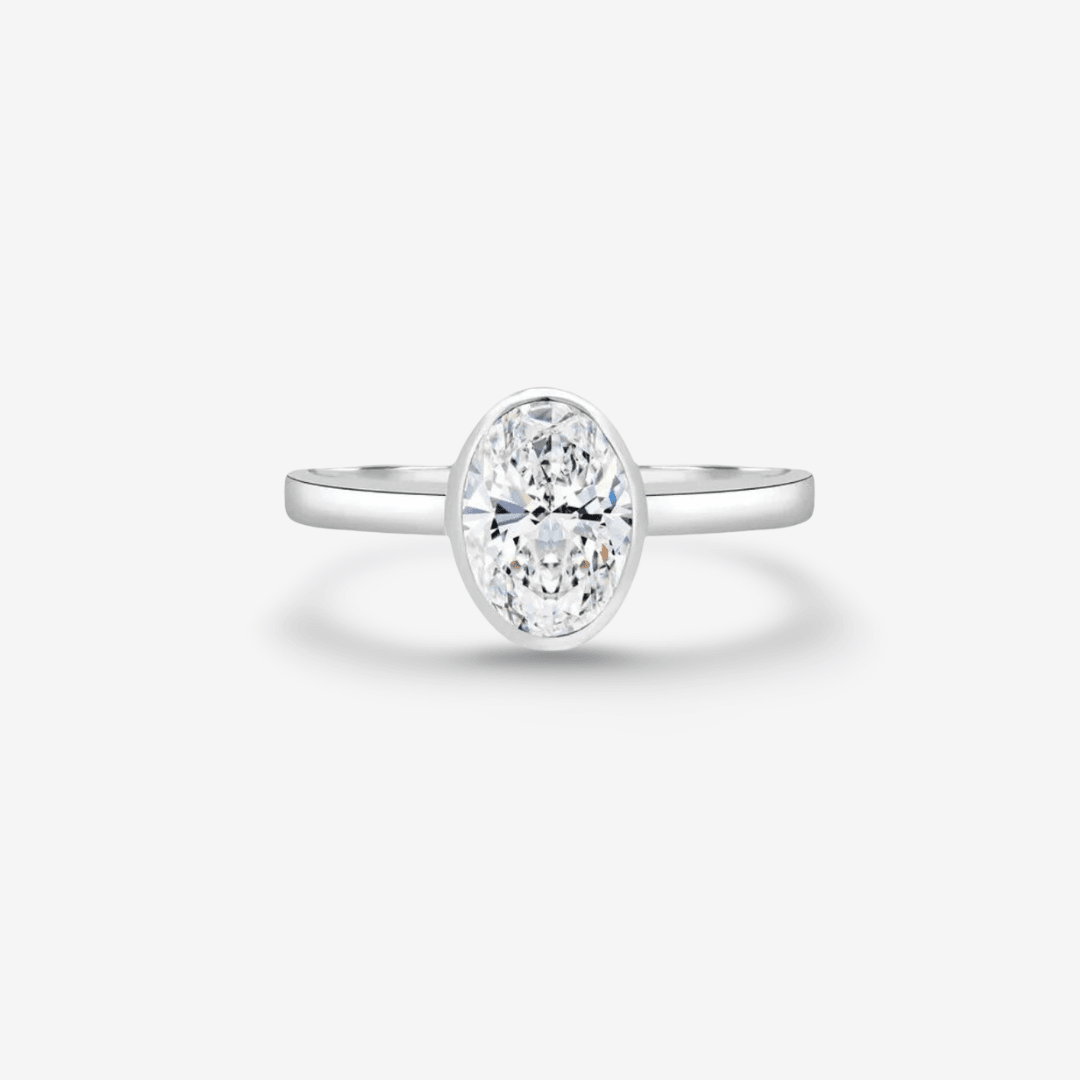 Oval Bezel Set, Engagement Ring, 2 Carats, Sterling Silver - MargalitRings
