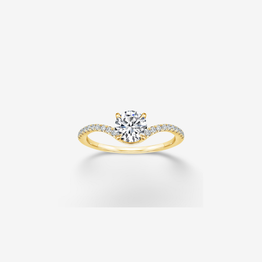 Solitaire, Pave Band Engagement Ring, 3 Carat, Yellow Gold