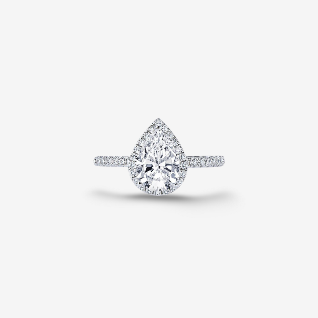 Pear Shape Halo Engagement Ring, 2 Carats
