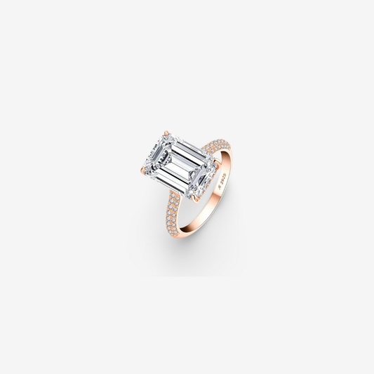 Emerald Cut, Engagement Ring, 6 Carats, Pave Band, Rose Gold
