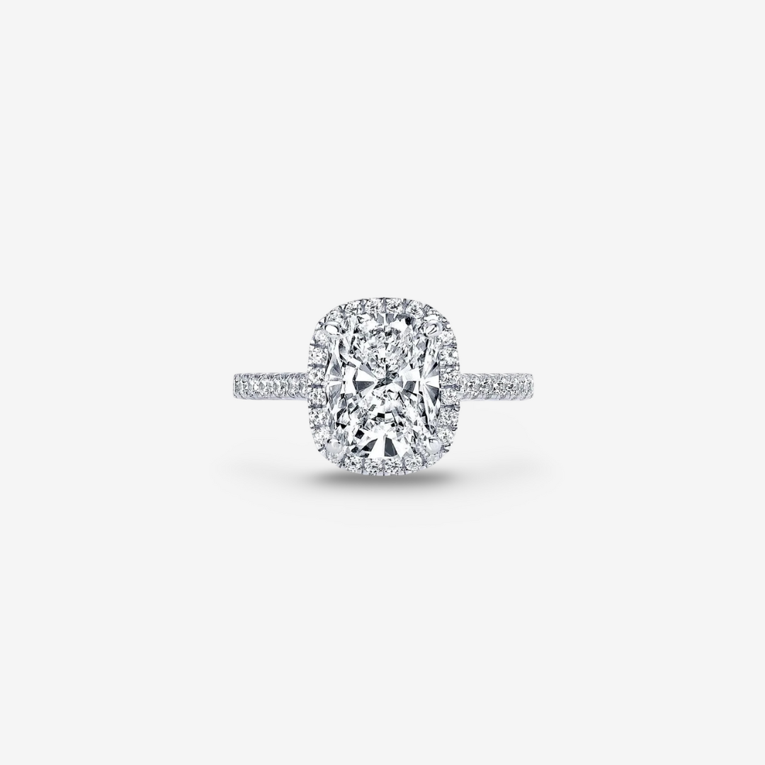 Cushion Cut Halo Engagement Ring, 4 Carats