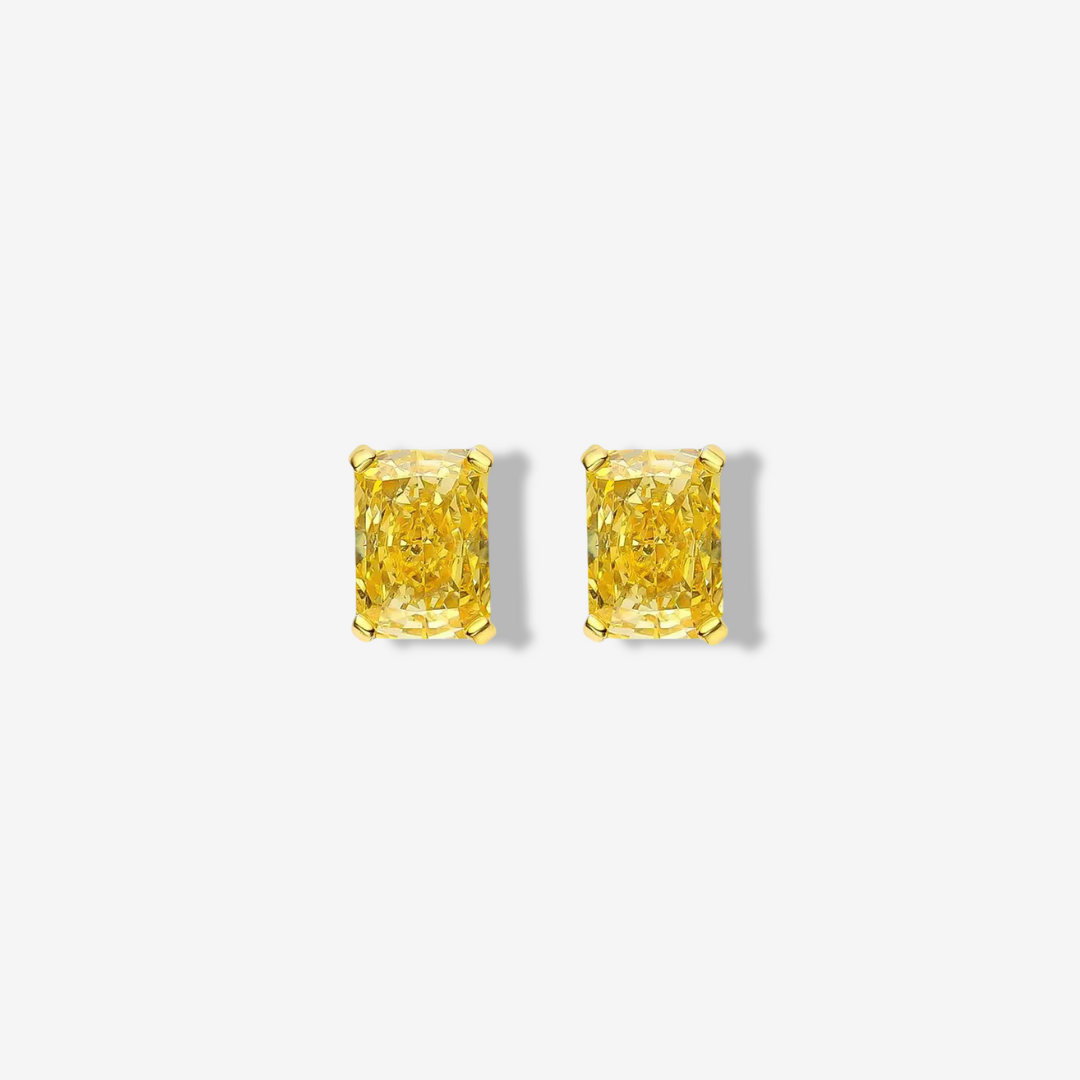 1 Carat, Radiant Cut, Fancy Yellow, Sterling Silver, Studs