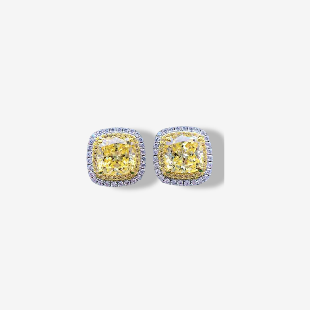 Cushion Cut, Fancy Yellow, Sterling Silver, Studs