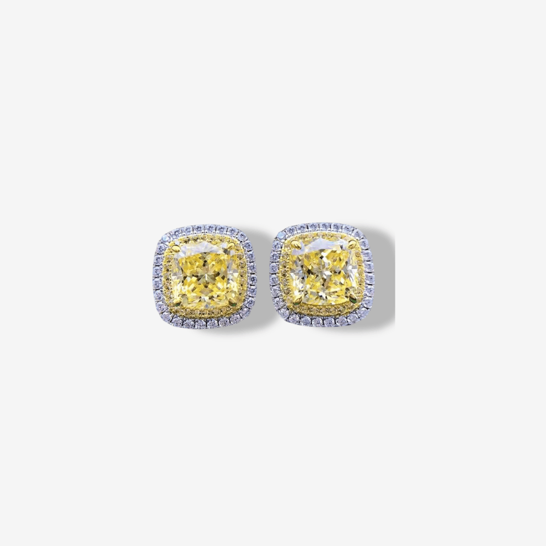 Cushion Cut Earrings , Fancy Yellow, Sterling Silver - MargalitRings