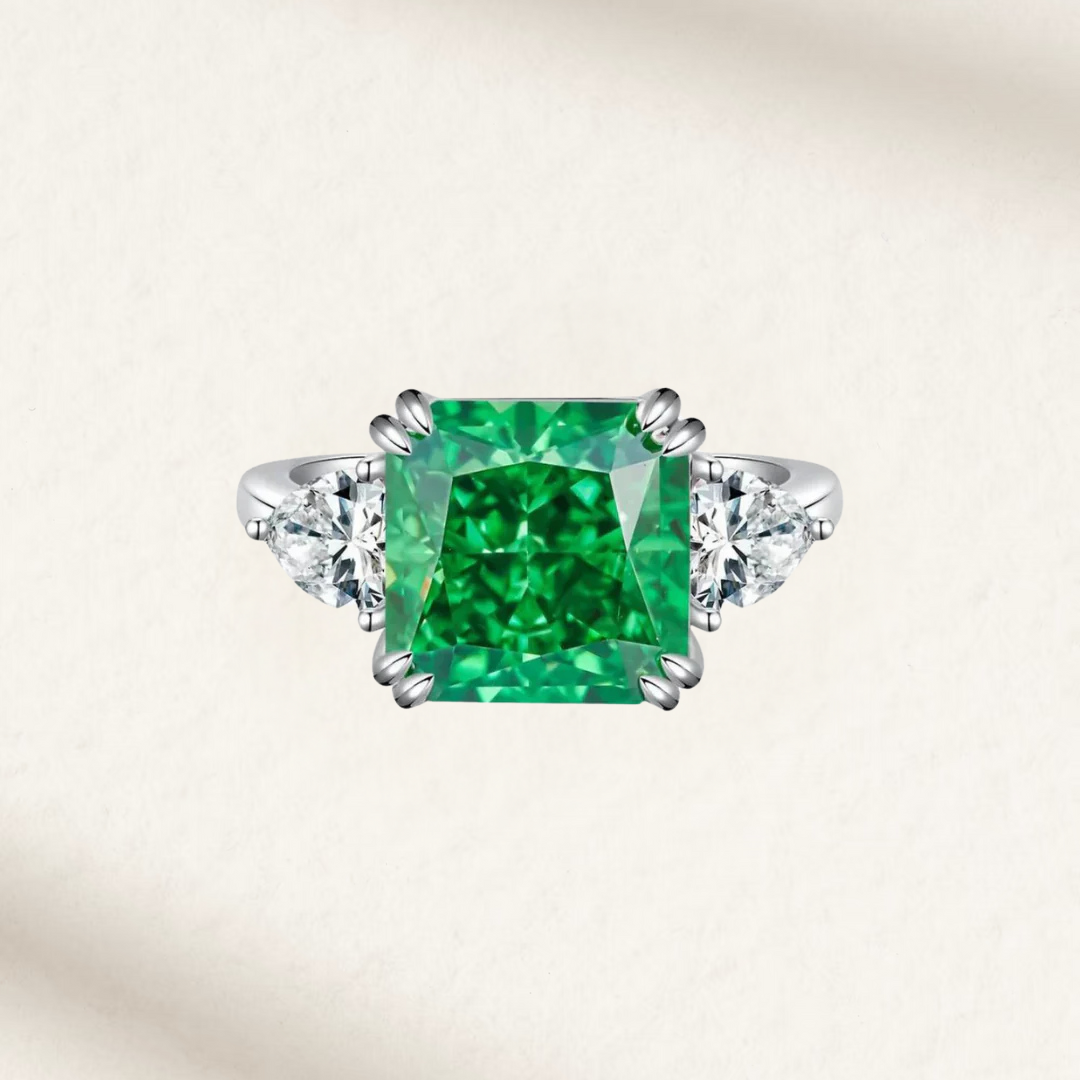 4 Carat, Colombian Emerald Green & Diamond Ring, Emerald Cut