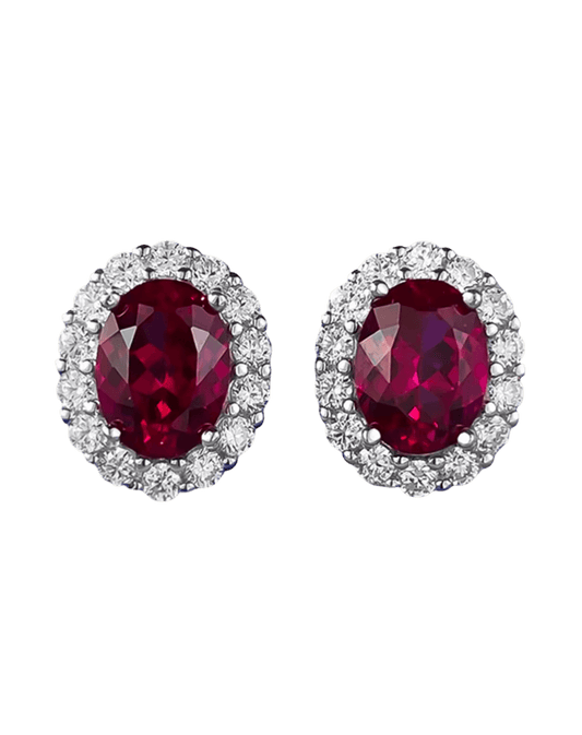 Oval Ruby Halo Stud Earrings – Sterling Silver - MargalitRings