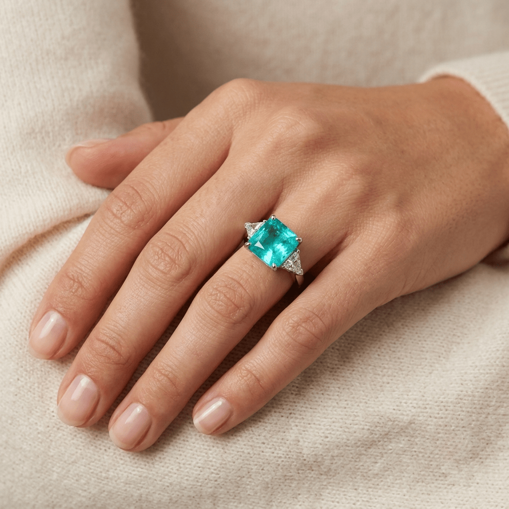 Brazilian Paraiba, 3 Carat, Tourmaline & Diamond, Gemstone Ring - MargalitRings