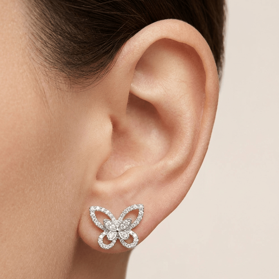 Butterfly Silhouette, Bridal Studs in Silver - MargalitRings