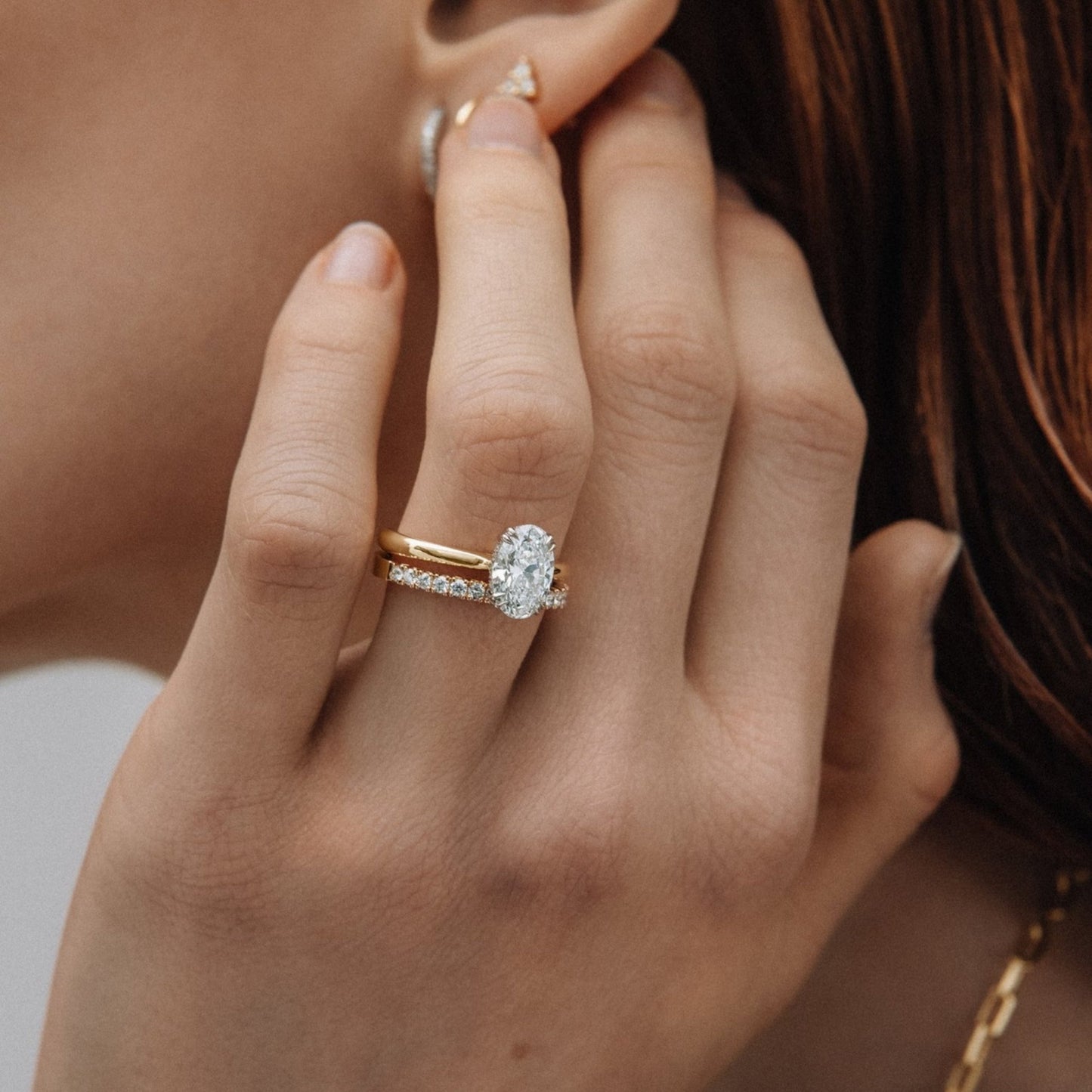 Classic Eternity Ring, Moissanite, Yellow Gold Half Band - MargalitRings